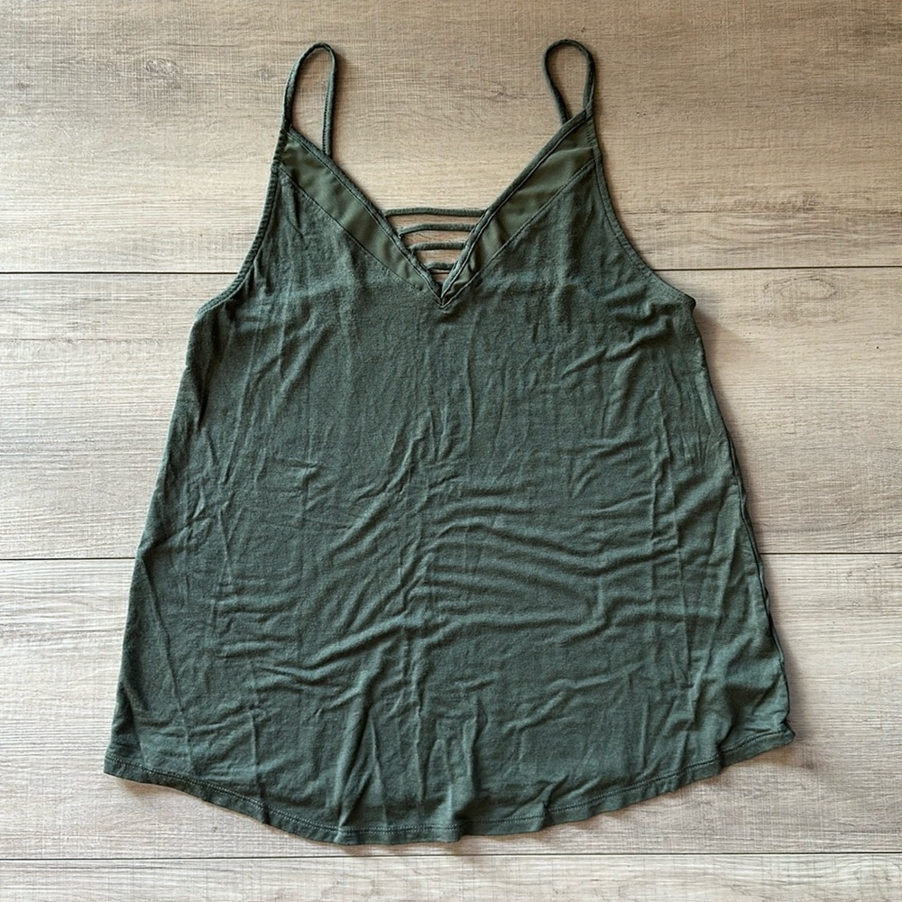 Olive green American Eagle criss cross V neck tank top, size medium